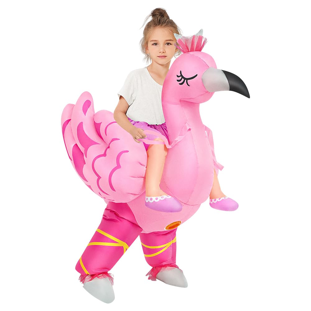 Kids Halloween Inflatable Costume, Ride On Flamingo Air Blow Up Funny Inflatable Suit, Halloween Costumes For Girl/Child 7-10 Yrs