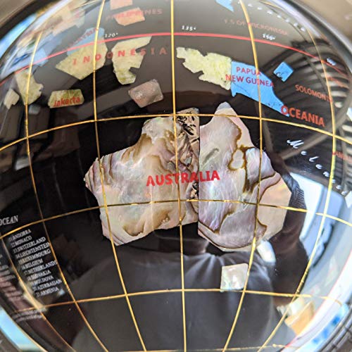 Unique Art 10-Inch By 6-Inch White Jade And Black Onyx Ocean Table Top Gemstone World Globe With Gold Tripod