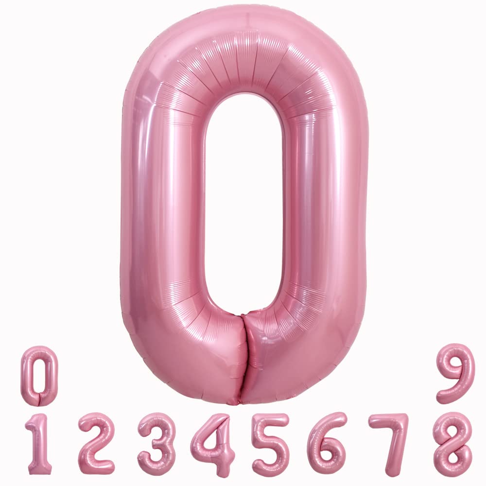 Toniful 40 Inch Light Pink Large Numbers Balloons 0-9, Number 0 Digital 0 Helium Balloons, Pink Foil Mylar Big Number Pastel Bal