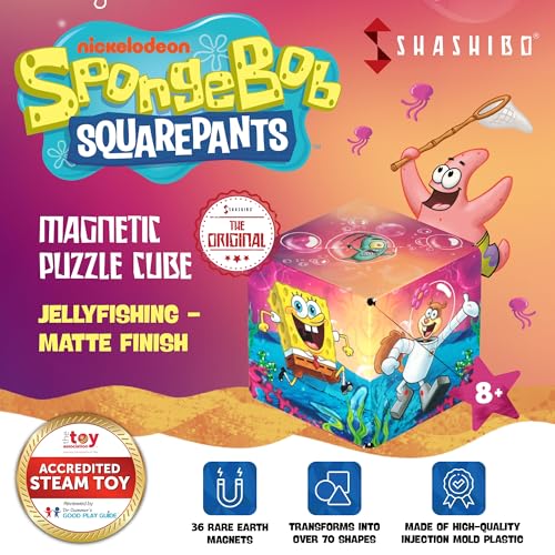 SHASHIBO Spongebob Squarepants Shape Shifting Box - STEM Magnetic Fidget Cube That Transforms Into Over 70 Shapes, Download Fun