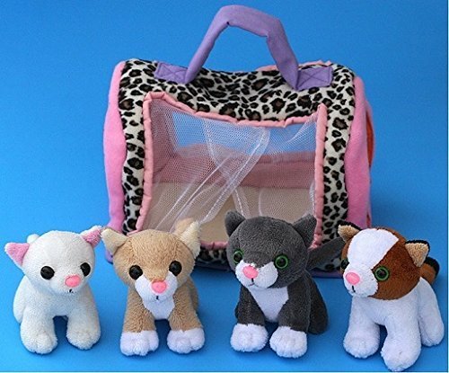 Plush Kitty Cat Carrier with 4 Meowing Kittens | Plush Animal Toy Baby Gift | Toddler Gift (Cat Carrier)-New