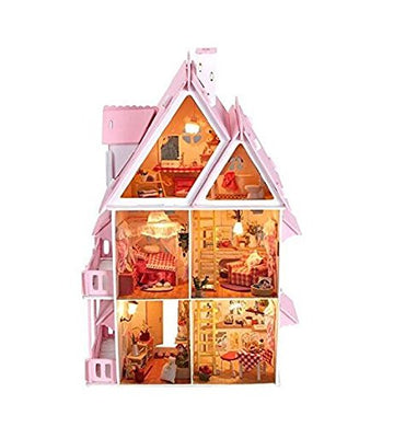 Nwfashion Children'S 17' 2 Floors With Furnitures Lights Diy Kits Assemble Miniature Wooden Dollhouse(Sunshine Alice)
