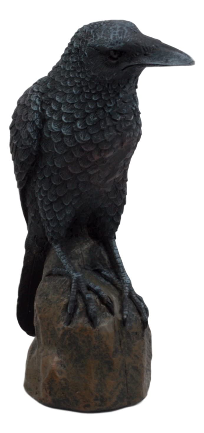 Ebros Gift Gothic Raven Figurine Crow Scavenger Bird Perching On Rock Sculpture 6' H Ossuary Macabre Harbinger Of Doom Ravens Crows Death Creature