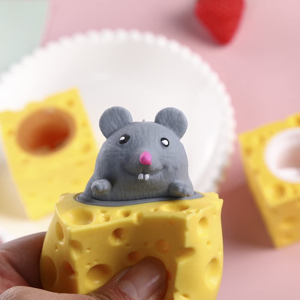 3PCS Animal Squishes Toys with Cheese Cup Squishies Cute Mice Squeeze Toys for Kids Cheese Squirrel Cup Fidget Toys for Adults A