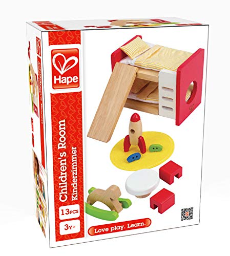 Hape Wooden Doll House Furniture Children'S Room With Accessories| 1:12 Scales Miniature Dollhouse Furniture