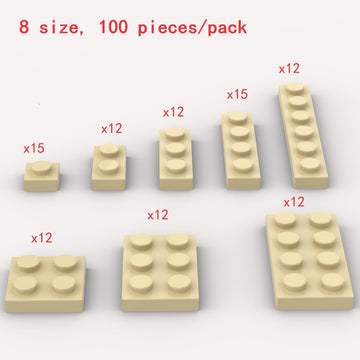 Classic Building Plate Assortment Pack, 100Pcs Tan Bulk Plates With 8 Size Building Plate Base Plate, Compatible With Lego Parts