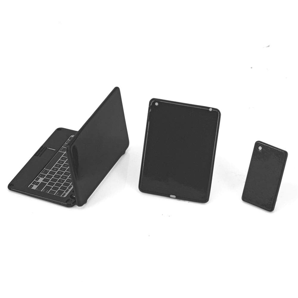 Dollhouse Decoration Miniature Accessories Dollhouse Computer Laptop Tablet Phone Simulation Accessories For Doll 1/6 1/12 Miniatures Play Set - 3 Pcs (3 Laptop-Black)