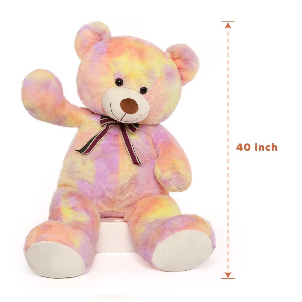 Tezituor 40in Giant Teddy Bear,Big Stuffed Animal Plush,Rainbow Yellow Soft Gifts for Baby Shower, Valentine, Christmas, Birthda