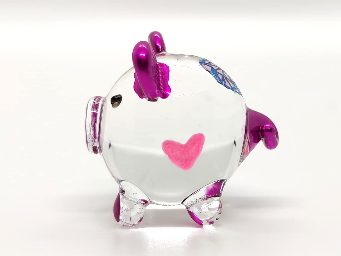 Sansukjai Pig Tiny Miniature Figurines Animals Hand Blown Glass Art Collectible Gift Decorate, V1 (Heart Violet)