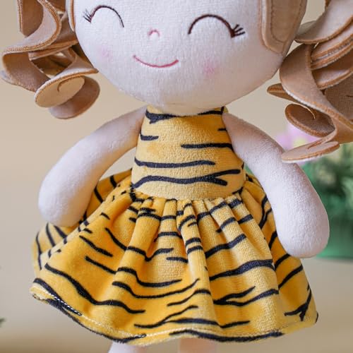 Gloveleya Baby Dolls Soft Snuggly First Baby Girl Gifts Plush Doll with Light Skin & Tiger Dress 12inches Animal Series