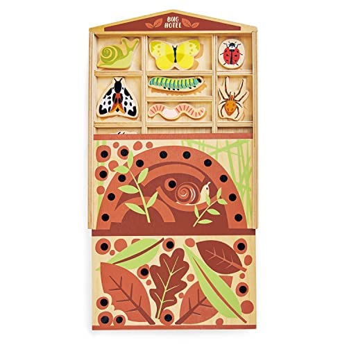 Tender Leaf Toys - The Bug Hotel - 13 Wood Garden Bugs with Shelving Unit and Front Panel - Made for Little Hands - Open-Ended N