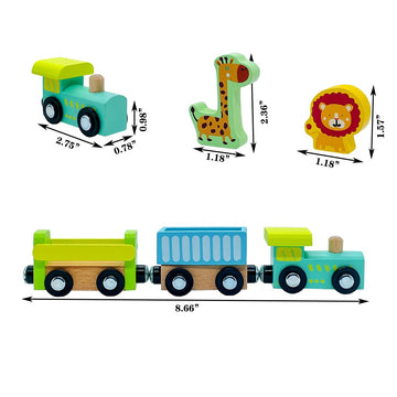Wooden Trains Cars With Crane Magnetic Train Toys For Wooden Train Tracks Train Sets For Toddlers And Kids Ages 3+ (Zoo Train)