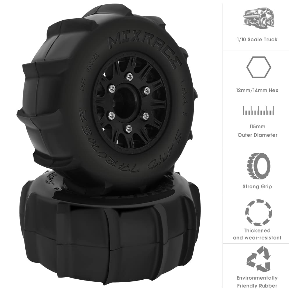 GLOBACT 12mm/14mm Hex RC Wheels and Tires for 1/10 Scale Arrma Senton Tires Slash Tires Axial Redcat Rc4wd Hex Detachable Replac