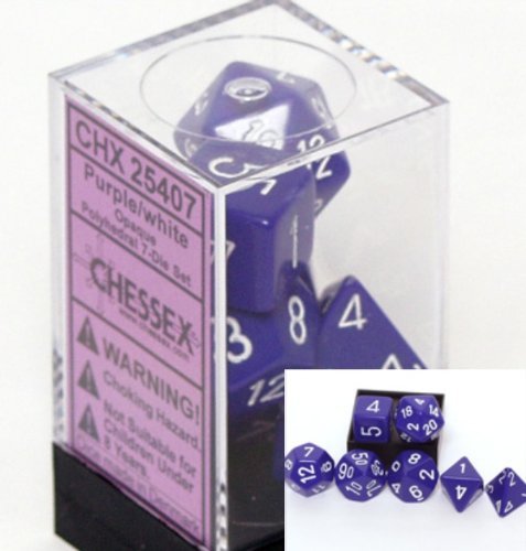 Polyhedral 7-Die Opaque Dice Set - Purple with White