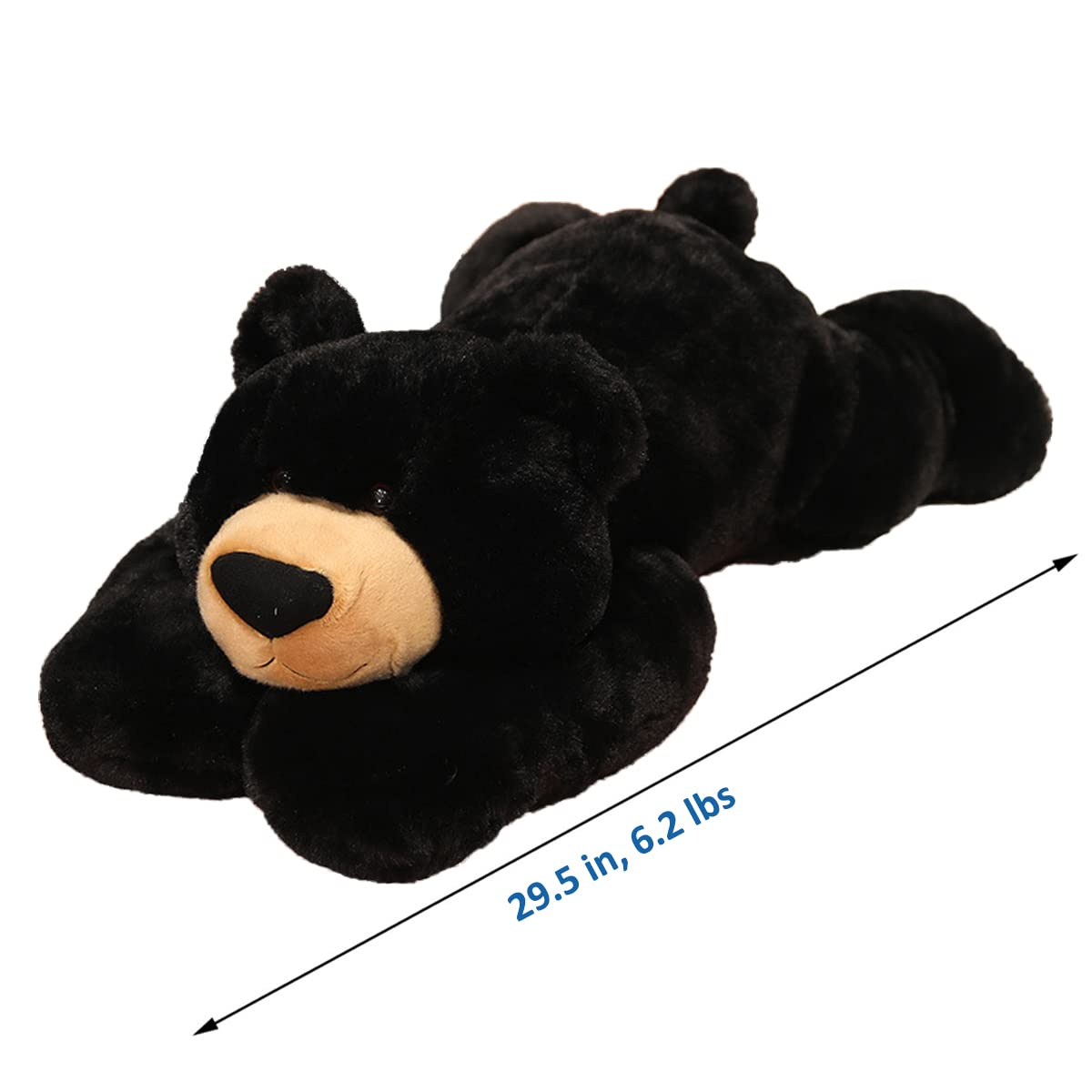 Hronsa 29.5in Weighted Black Bear Plush Pillow Toy - 6.2lbs Stuffed Animal for Adults, Boys, Girls - Cute & Cozy Gift
