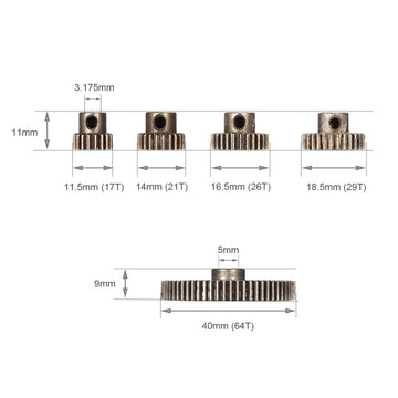 Globact 11184 Steel Diff Differential Main Metal Spur Gear 64T 17T 21T 26T 29T Motor Gear RC Replacement Parts for Redcat Volcan