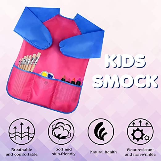 Bassion 2 Pack Kids Art Smocks Toddler Smock Waterproof Artist Painting Aprons Long Sleeve With 3 Pockets For Age 2-6 Years(Blue