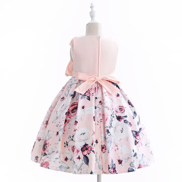 Cosplay Life Elegant Flower Dress for Girls Young mature-themed Fashion Bow Flower Waistline Kids Party Festival Ages 5-9 Years Old (Peach 7yrs)