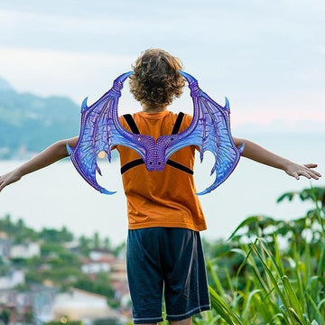 Kids Dinosaur Costume Dress Up Wings Dragon Tail Mask Set Halloween for Children Birthday Party Favors Gifts (Silver)