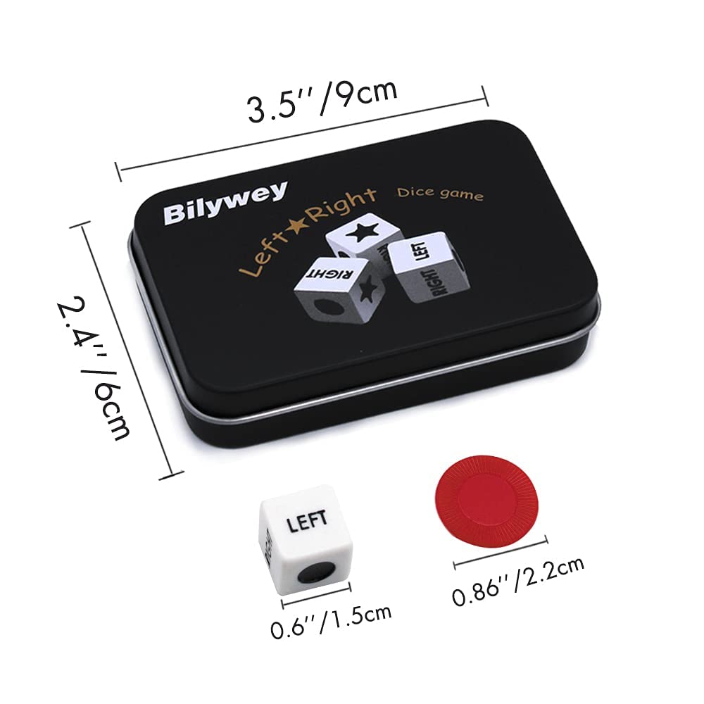 Bilywey Left Right Center Dice Game Set - 3 Dice + 36 Red Chips, Plastic, Red