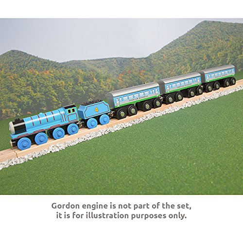 Orbrium Toys 3 Pcs Large Wooden Railway Express Coach Cars, Compatible With Thomas & Friends Push-Along The Tank Engine, Brio, Chuggington Wooden Train