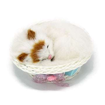 Coolayoung Sleeping Cat In Basket Doll Toy, Kitten In Basket With Meows Sounds Decor For Office Desk Hand Toy Gift For Kids Boys Girls