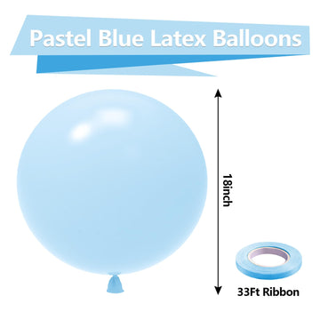 Bezente Pastel Blue Latex Party Balloons - 30 Pack 18 Inch Round Helium Light Blue Baby Blue Balloons For Boys Girls Birthday Ba