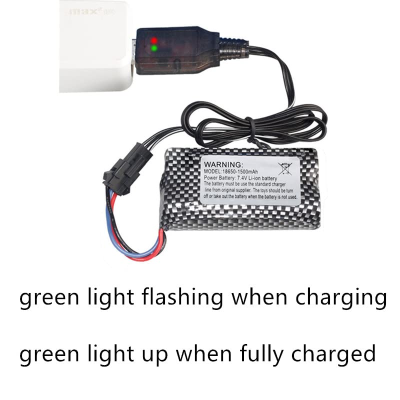 CBB 7.4V 1500mAh Li-ion Rechargeable Battery with SM-3P Plug & USB Charger Cable for RC Tank and RC Toy