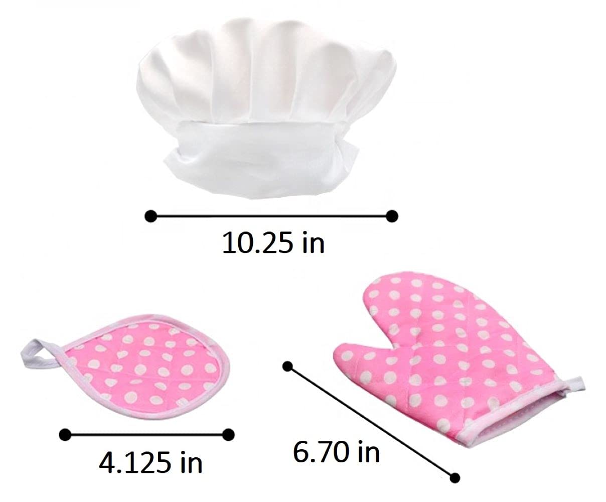 Toddler Baking Outfit / Pink Apron/ White Chef Hat/ Oven Mitt and Hot Pad (4 Items) -Toddler/Preschool Baking for Real Cooking o