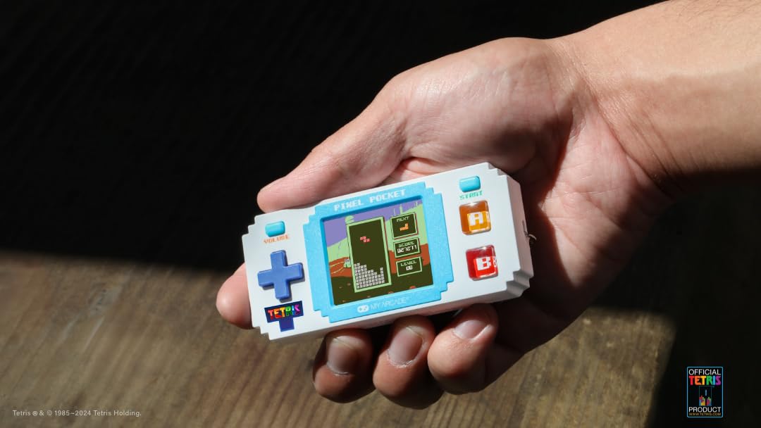 Tetris Pixel Player: Officially Licensed Tiny Tetris Video Game, Strategic Puzzle Game With 10 Bonus Games, Portable Keychain Arcade, Games For Kids And Adults