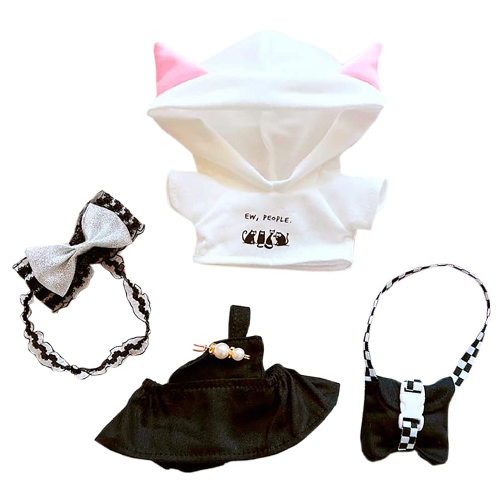 Niannyyhouse 20Cm Plush Doll Clothes Headband White Hoodie Black Strap Dress Backpack 8In Doll Clothing