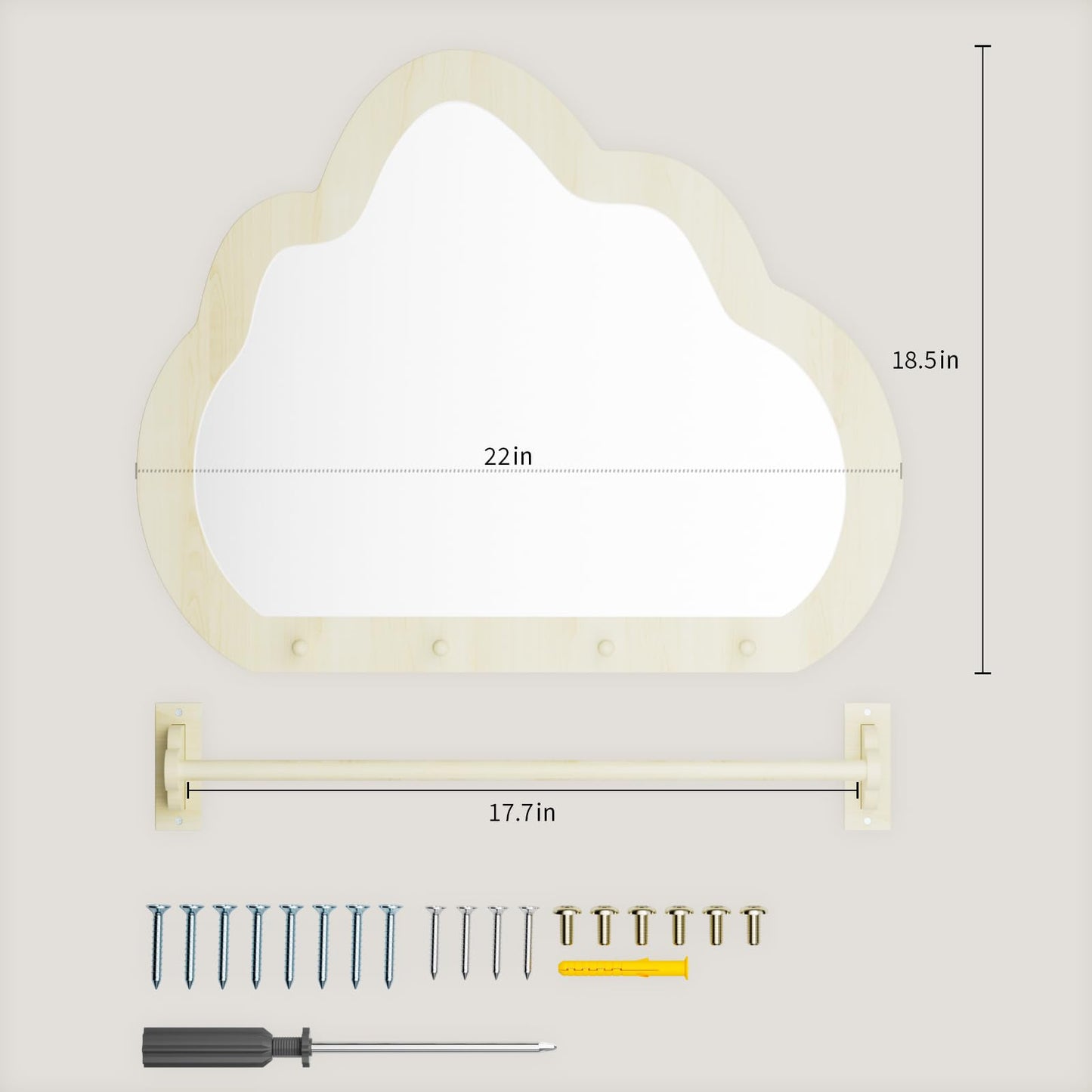 BZBRLZ Montessori Mirror with Bar - Adjustable Infant Mirror for Toddlers 6-18 Months, Easy Assembly Natural Frame, 22L x 0.8W