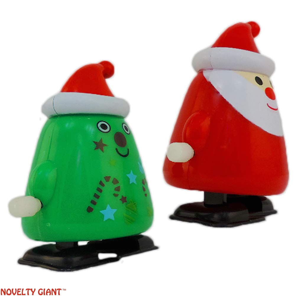 2 Pack Christmas Tree & Santa Wind Up Walking Novelty Gift Stocking Stuffer