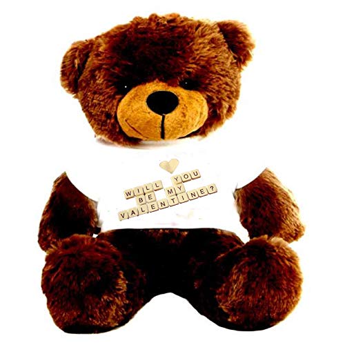 Click4Deal Big Teddy Bear 3 Feet Long Wearing A Be My Valentine T-Shirt (Bear 91 Cm) (Dark Brown)