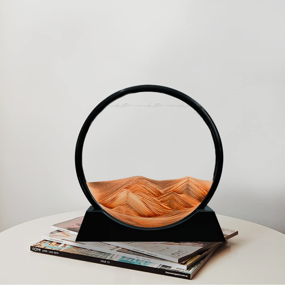 Muyan Moving Sand Art Picture Sandscapes in Motion Round Glass 3D Deep Sea Sand Art for mature-themed Kid Large Desktop Art Toys (7 Inch Orange)