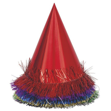 Assorted Color Fringed Foil Deluxe Party Hats - 6 Count - Fun & Festive Headwear for Celebrations and Events