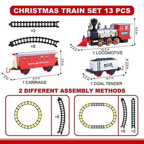 Wesprex Electric Train Set For Kids W/Headlight, Realistic Sound, Battery-Operated Classic Toy Train, 1 Locomotive, 2 Compartments, 10 Railway Tracks, Gift For Boys Girls Age 4 5 6 7 - Christmas