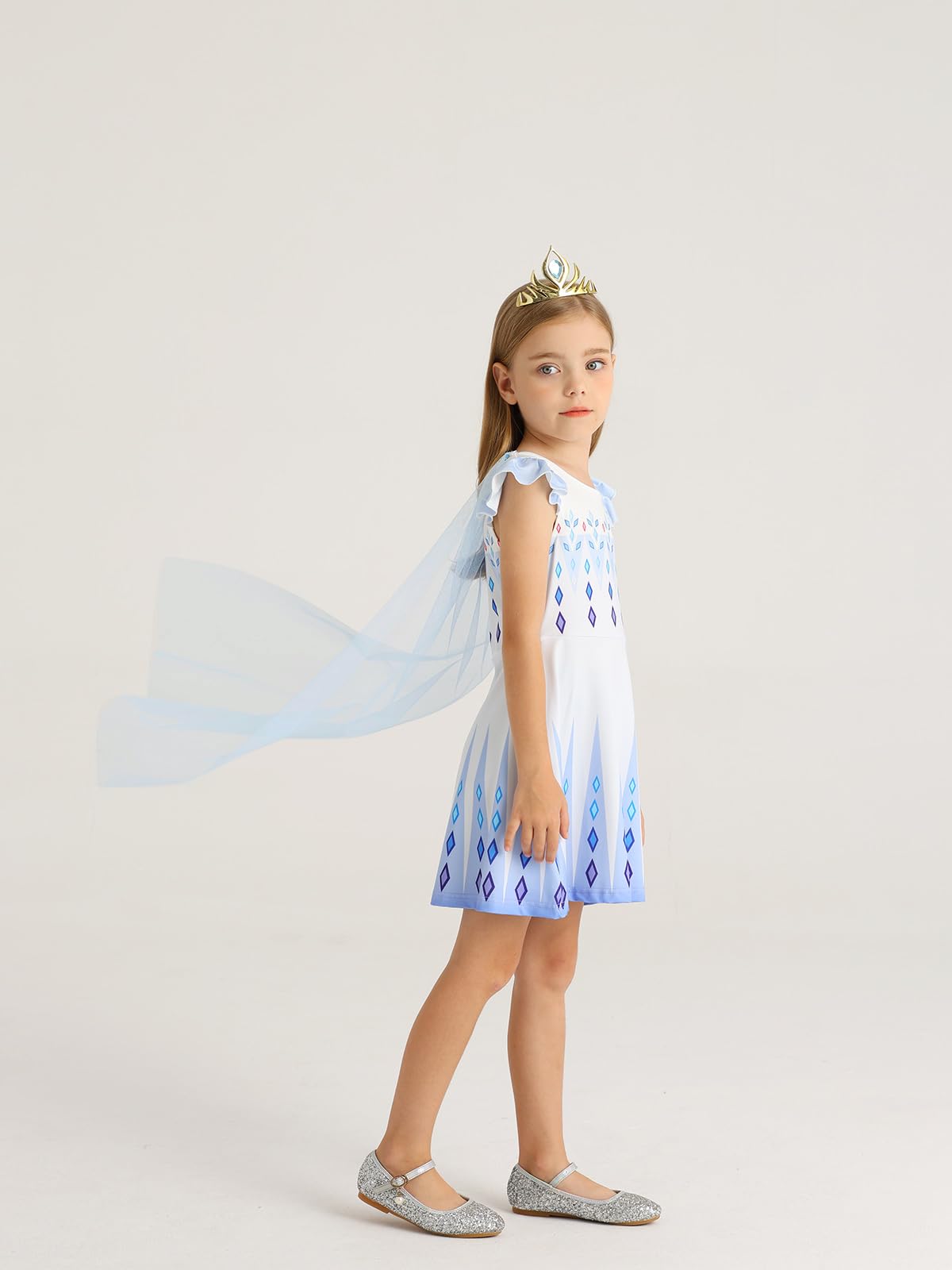 Wonderbabe Girls Princess Costumes Snow Queen Princess Dresses Fancy Dress Up Clothes For Christmas Snow Party Cosplay With White Long Cape Size 2-3T