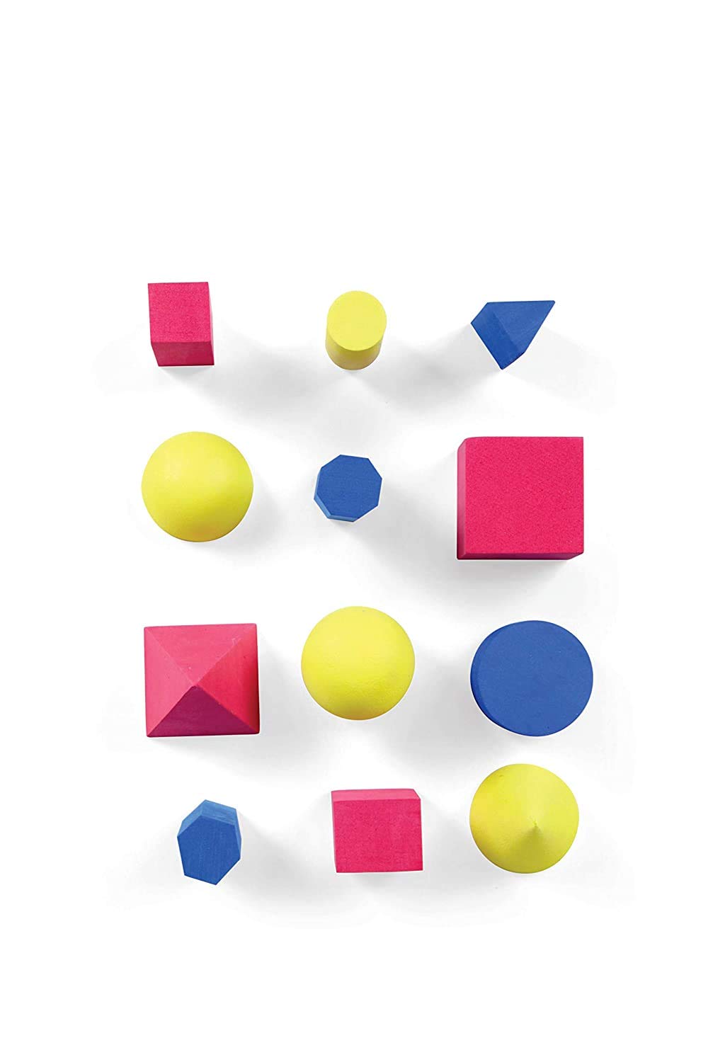 Hand2Mind Foam Geometric Solid Blocks, Assorted Colors, 3D Shapes (Set Of 12)