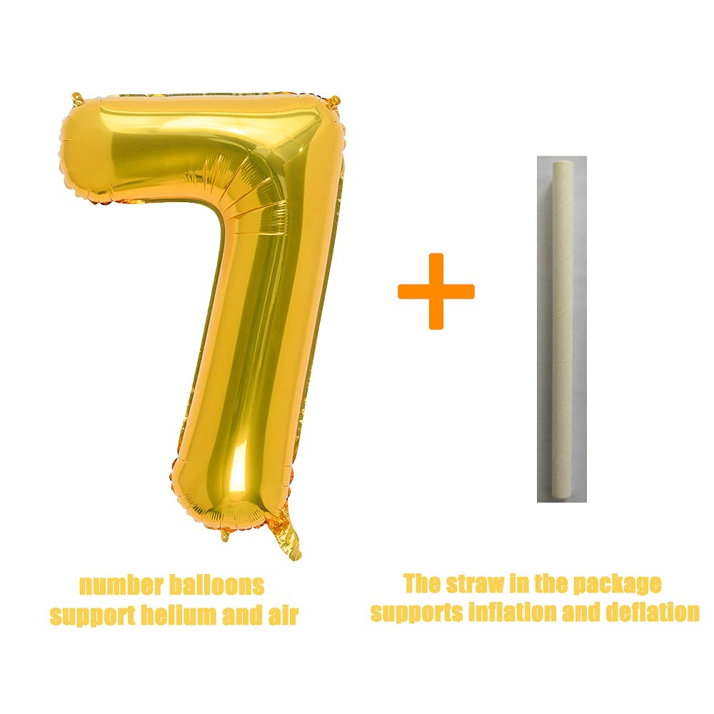 32 Inch Gold Number 7 Balloons Foil Ballon Digital Birthday Party Decoration Supplies (Gold Number 7 Balloon)