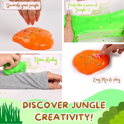 Finoclay 2 Slime Pack Neon Slime Kit For Girls Boys, Create With Kids Jungle Adventure Theme, Premade Slime Making Kit, 8 Slime