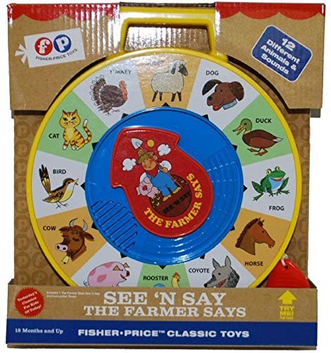 Fisher Price Classics - Farmer Says See 'N Say - Vintage Learning Toy, Sounds And Animals, Interactive Retro Game For Kids, Girls, Boys, Baby, Preschoolers, Toddlers, Unisex Ages 18 Months +