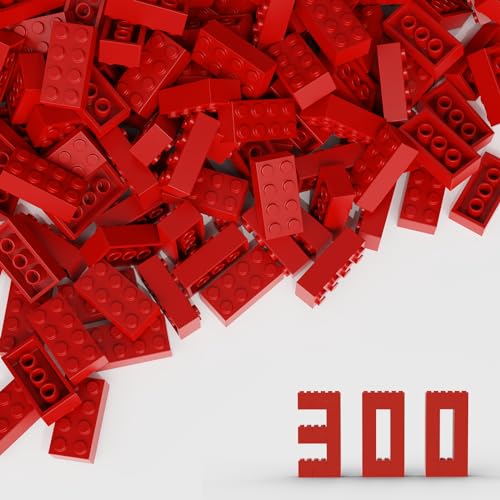 TTEHGB TOY Classic Bulk Brick Block 2x4, 300 Piece Building Brick Bright Red, Compatible with Parts and Pieces 3001, Creative Pl
