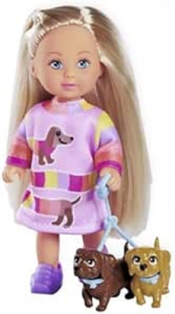 Simba 105733688 Evi Love Dogs, Doll With Two Cute Dachshunds On A Leash, 12 Cm Toy Doll, From 3 Years