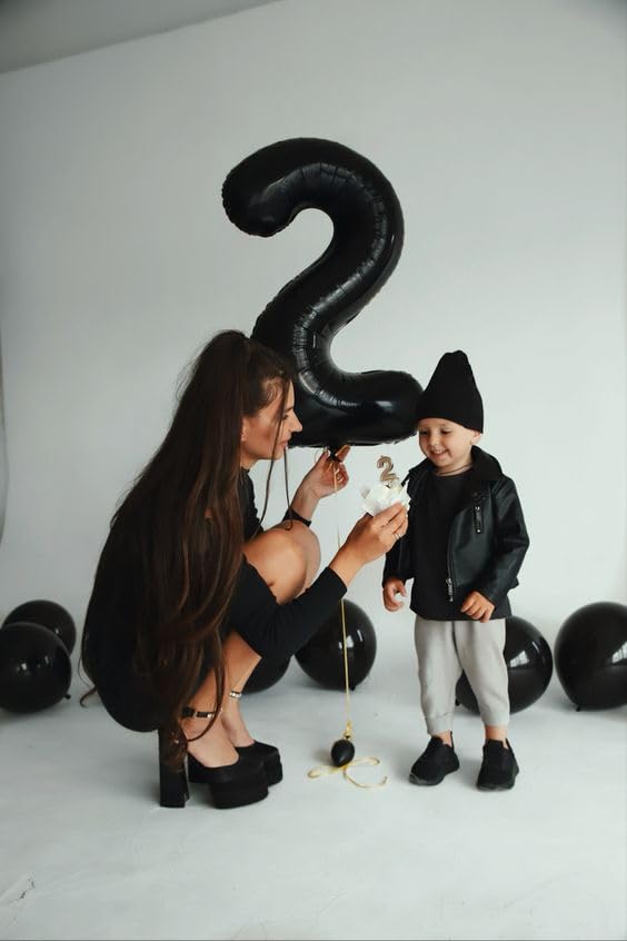 Black Number 2 Balloon 40 Inch, 2 Balloon Number, 2Nd Birthday Decorations For Baby Girls Boys Toddlers