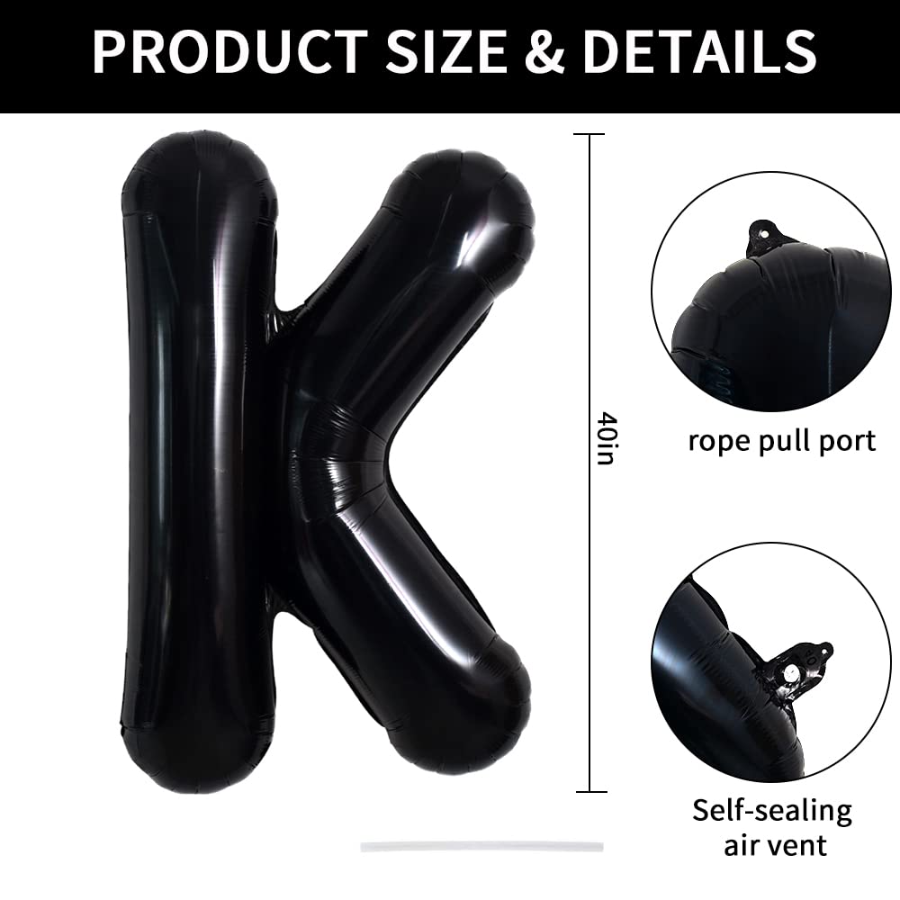Toniful 40 Inch Large Black K Letter Balloons Jumbo Helium Balloons,Foil Mylar Big Alphabet Balloons For Birthday Party Annivers