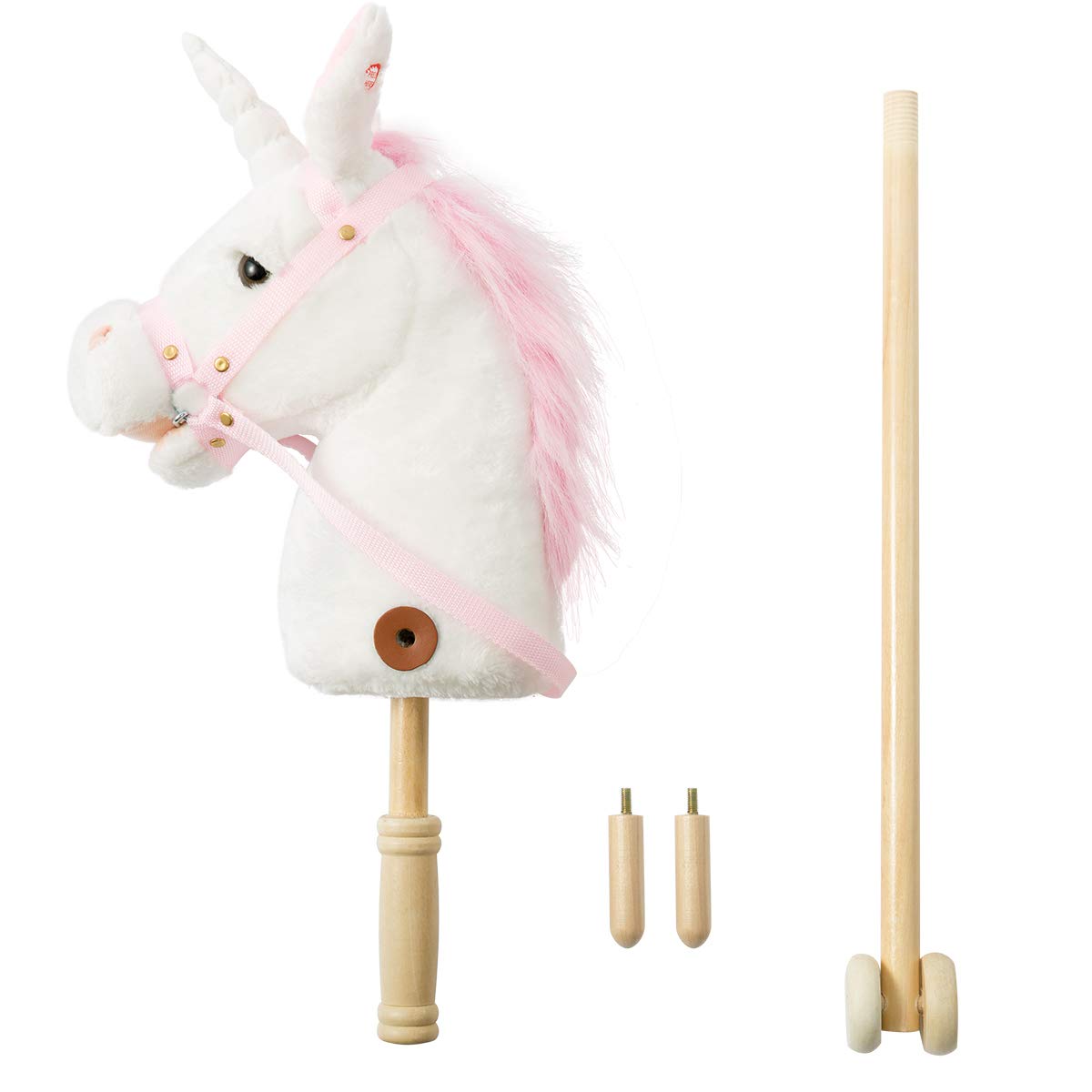 Hollyhome Plush Unicorn Stick Horse With Wood Wheels Real Pony Neighing And Galloping Sounds Plush Toy White 37 Inches(Aa Batteries Required)