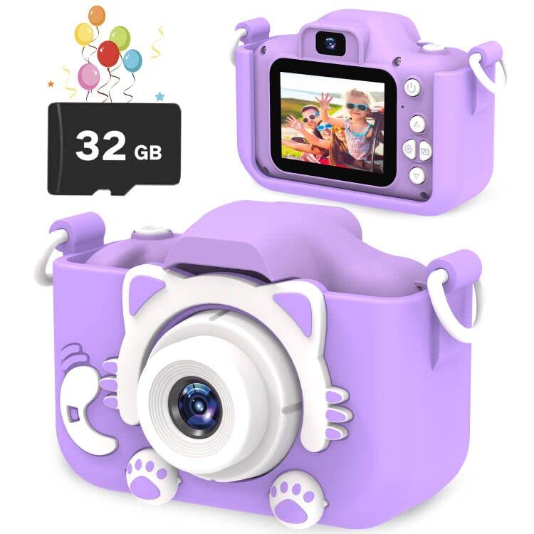 Goopow Kids Selfie Camera, Christmas Birthday Gifts For Boys Age 3-9, Hd Digital Video Cameras For Toddler, Portable Toy For 3 4 5 6 7 8 Year Old Boy&Girls With 32Gb Sd Card