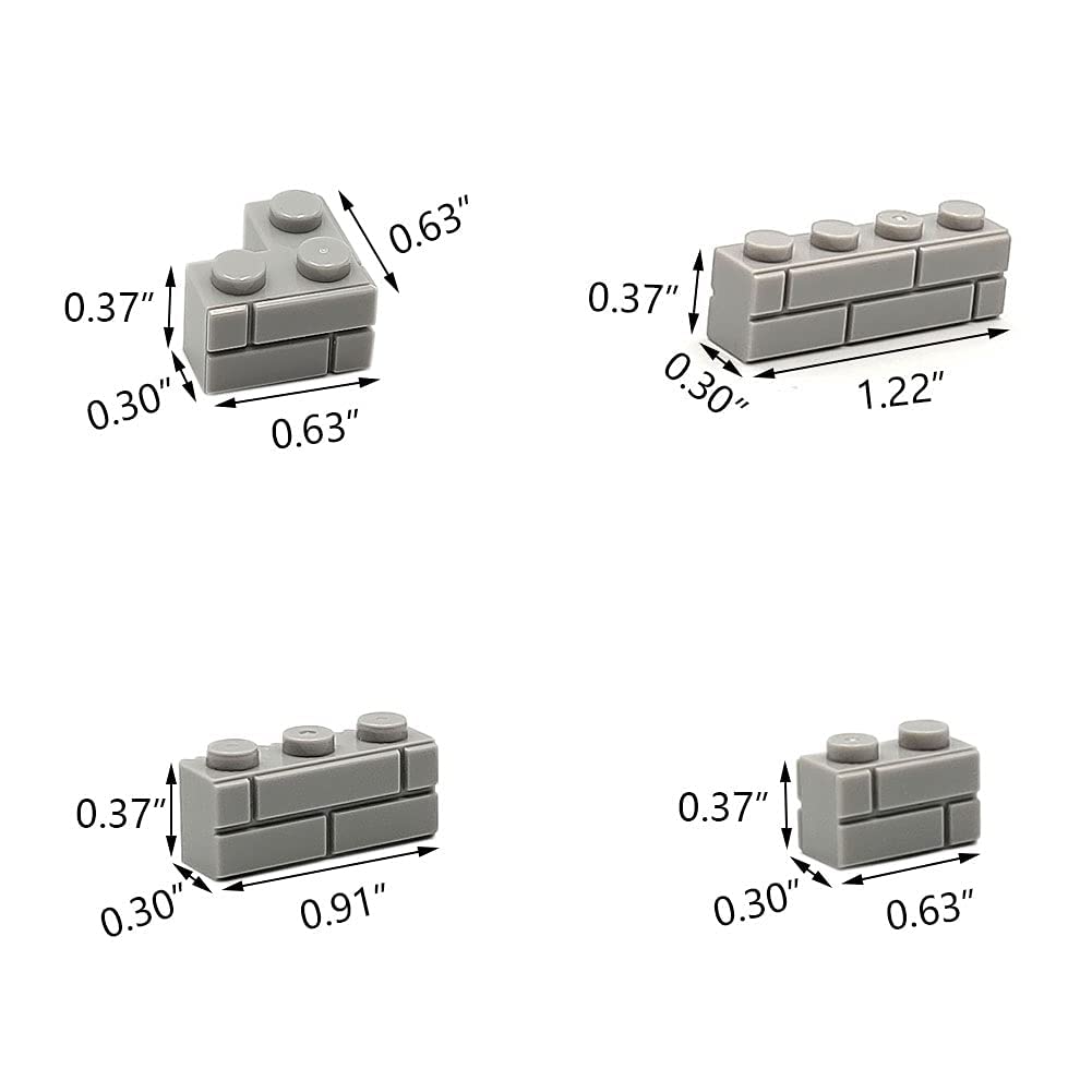 192Pcs Masonry Walls Gray Building Bricks Loot Pieces Accessories Brick Bazaar Compatible Classic Creative Toy (Light Gray)