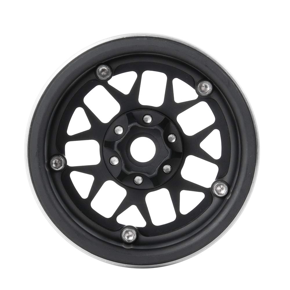 4Pcs 2.2'' Rc Aluminum Beadlock Wheels W/Hubs For 1/10 Rc Axial Wraith Rr10 Yeti Scx10 D90 Trx4 Cc01 (Black)